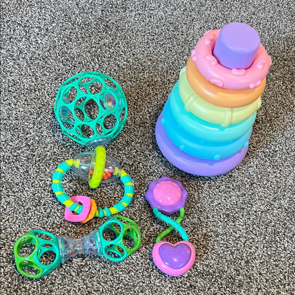 NEW condition Baby Infantino Colorful Stacking Rings & Bright Starts Rattle Set!
